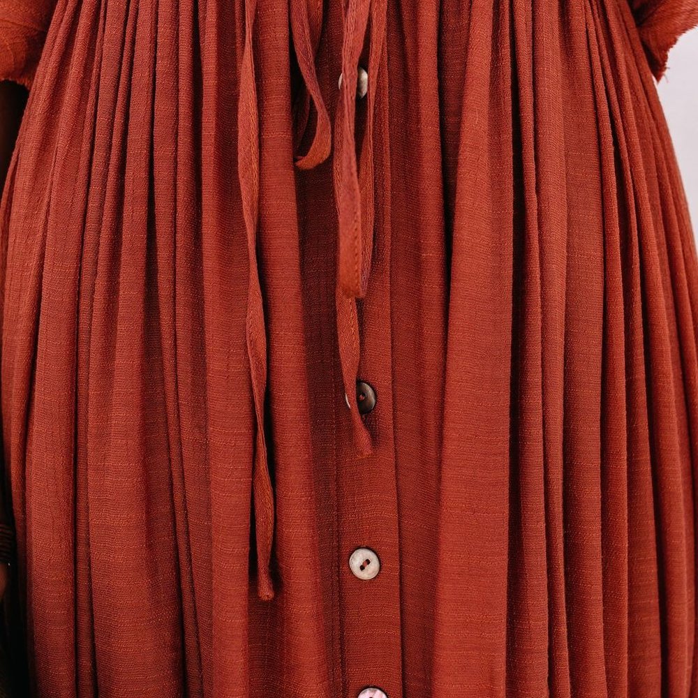 New Boho Red Gauze Maxi Summer Dress Cover-Up - Picture 8 of 10